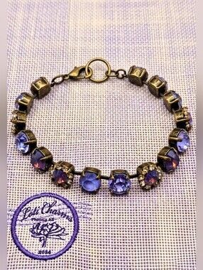 Purple Amethyst Flower Swarovski Crystals in Classic Tennis  Bracelet in Brass